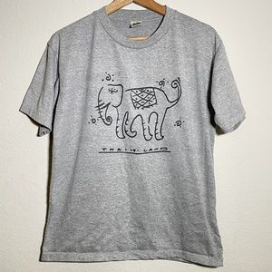 Thailand Gray Elephant Short Sleeve Graphic Women Travel T Shirt Size Medium